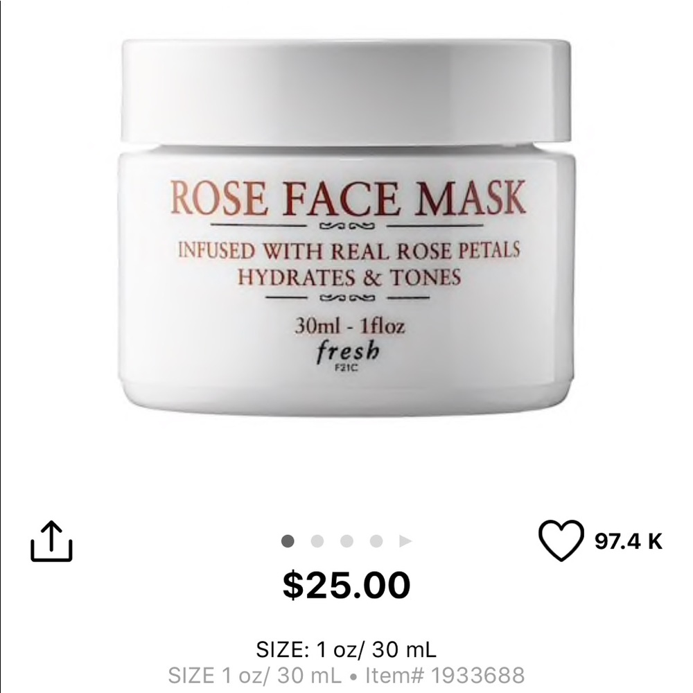 Brand New Fresh Rose Face Mask Sample Size 15ml